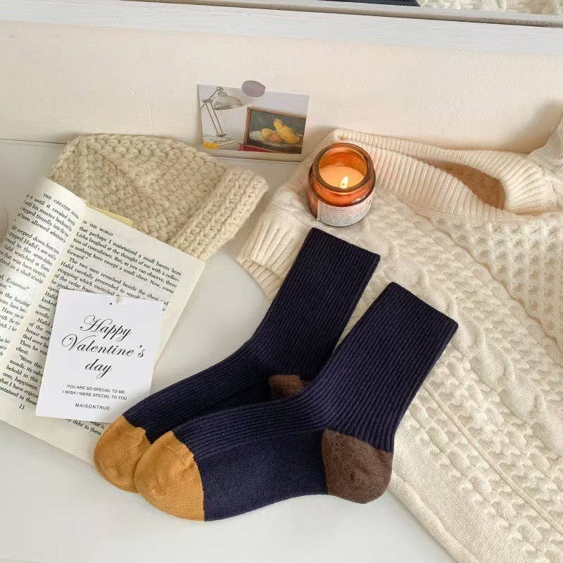 alberalkirk - Wholesale Socks - Women's - Ribbed Wool Blend Mid-Calf Socks Contrast Color M5A0193