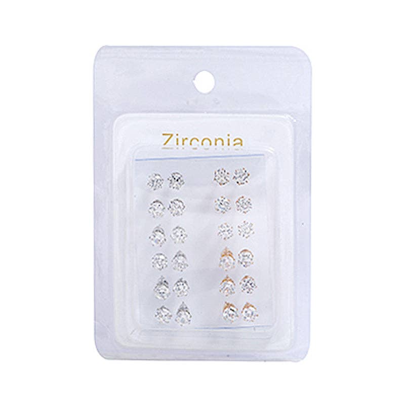 Atlas Fashion - Wholesale Stud/Post Earrings - 12 PCS Cubic Zirconia Diamond Stud Earrings1