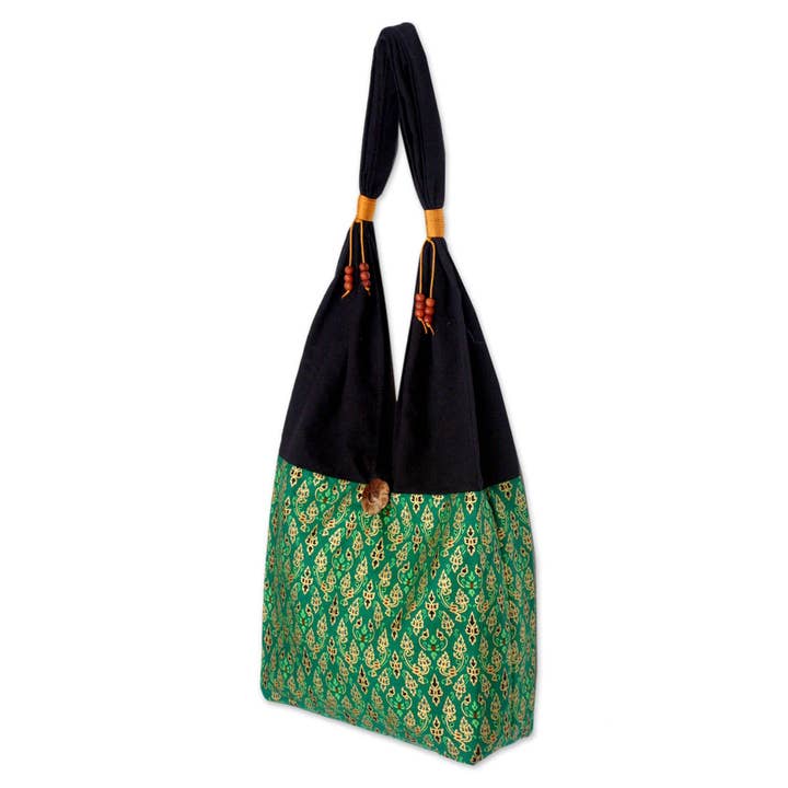 NOVICA Thai Emerald Cotton sling tote bag for wholesale by NOVICA