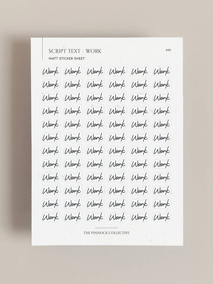 Work Script Text Sticker Sheet for wholesale by The Pinnock Collective