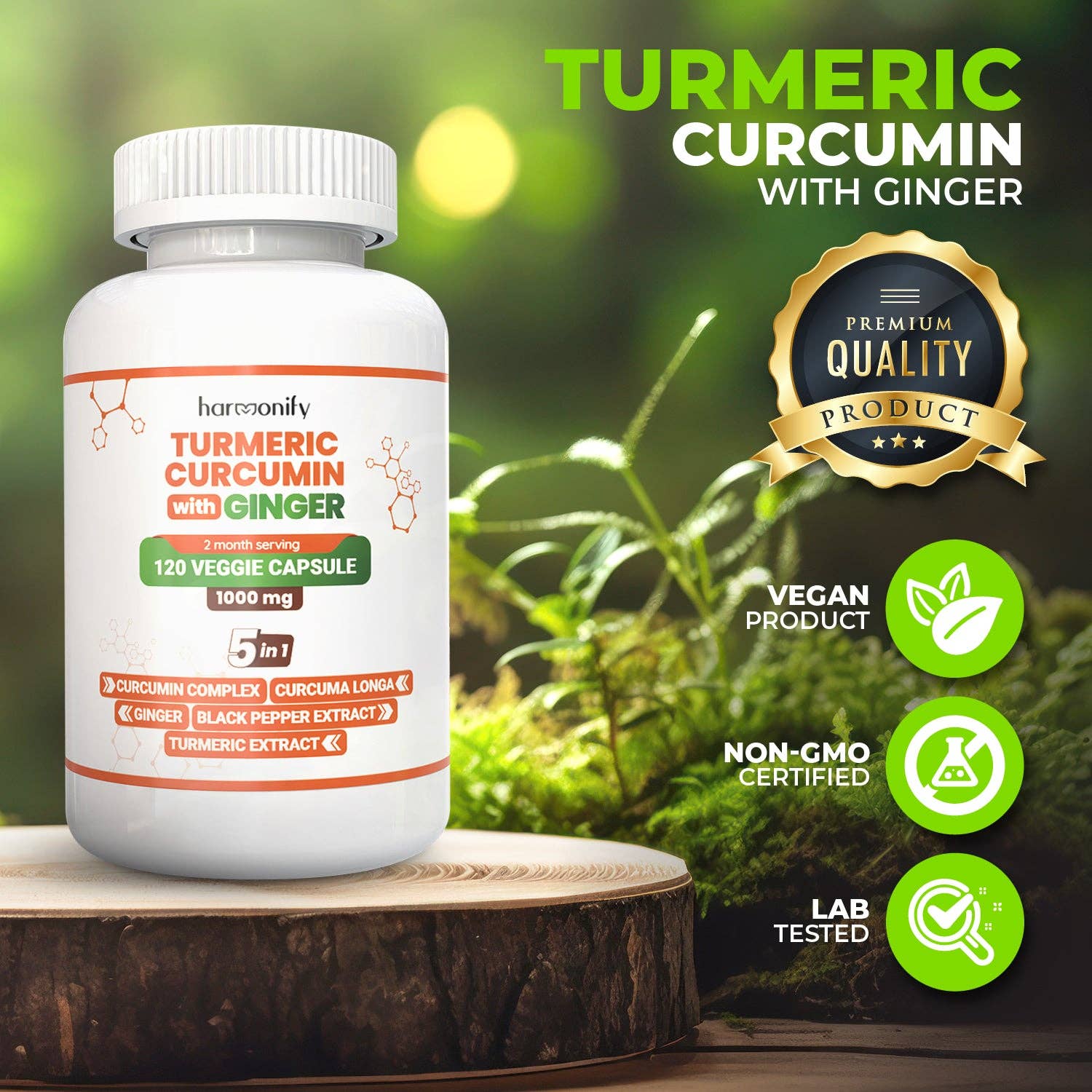HARMONIFY - Vente Supplément oral/vitamine - Capsules véganes de curcumine, curcuma et gingembre 1000 mg4