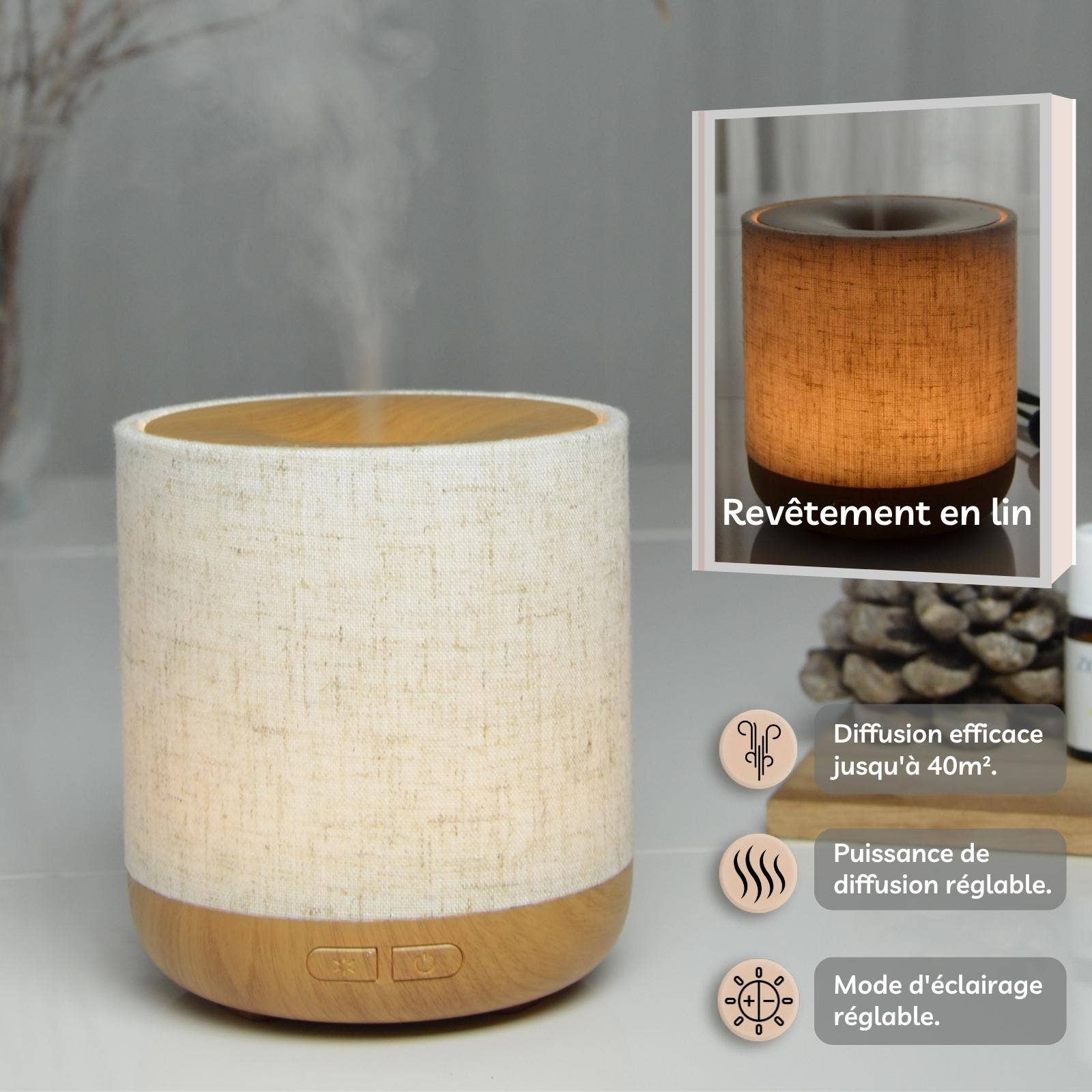 Zen'Arôme - Wholesale Electronic Diffuser - Alesia Linen Canvas Essential Oil Diffuser3