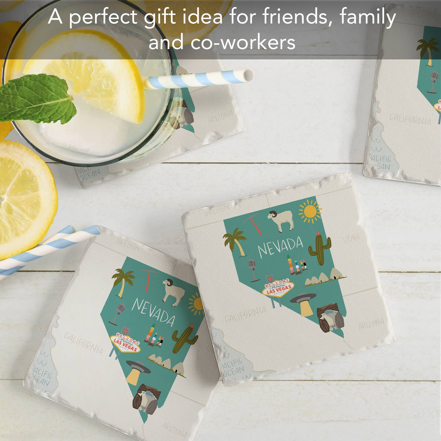 Conimar Promotions - Wholesale Coasters - "Nevada State Icons" 4 Pack Tumbled Tile Coaster Set  2