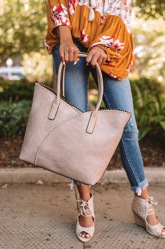 MiMi Wholesale - Wholesale Tote Bag - Women's - COL001-2 2-in-1 Stitch Trim Detail Shoulder/Tote Set Bag1