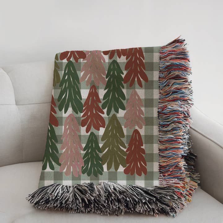 CasaIuliia - Wholesale Throw Blanket - Sage Green Gingham Blanket – Cozy Christmas Jacquard Throw4