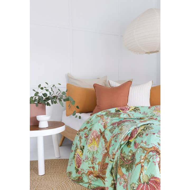 Linen Connections – Edredão por atacado – Colcha Kantha Indiana Vintage Árvore da Vida Verde2