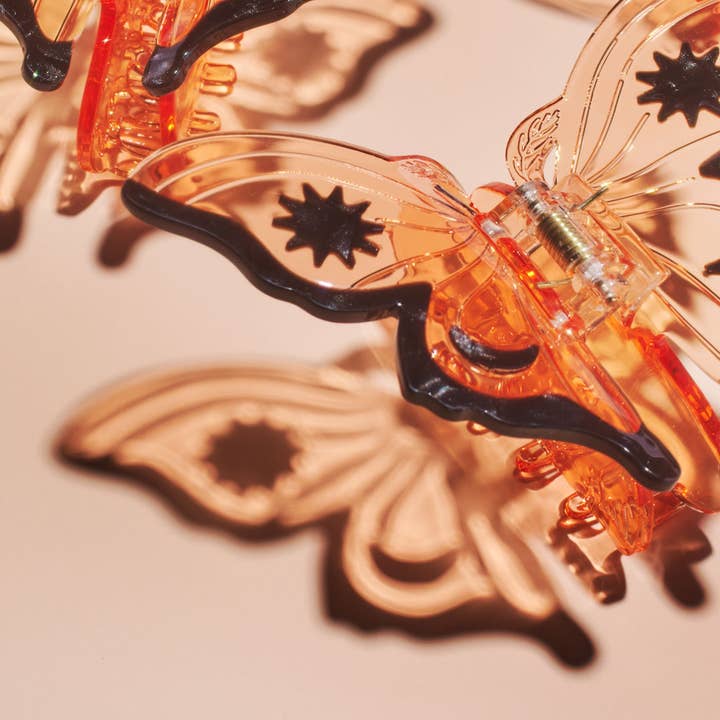 WINONA IRENE – Clips para cabelo - Mulher por atacado – Clipe de garra de cabelo de borboleta monarca em acetato laranja para mulher5