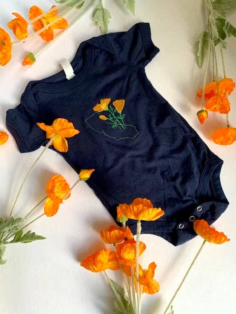 Animal Instincts - Wholesale Bodysuit (Non-Footed) - Baby - California Poppy Cotton Baby Onesie - Navy