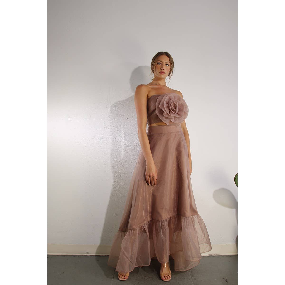 ROZE MAUVE Set met bloemen top en gevoerde microgeplooide rok voor groothandel op Faire9