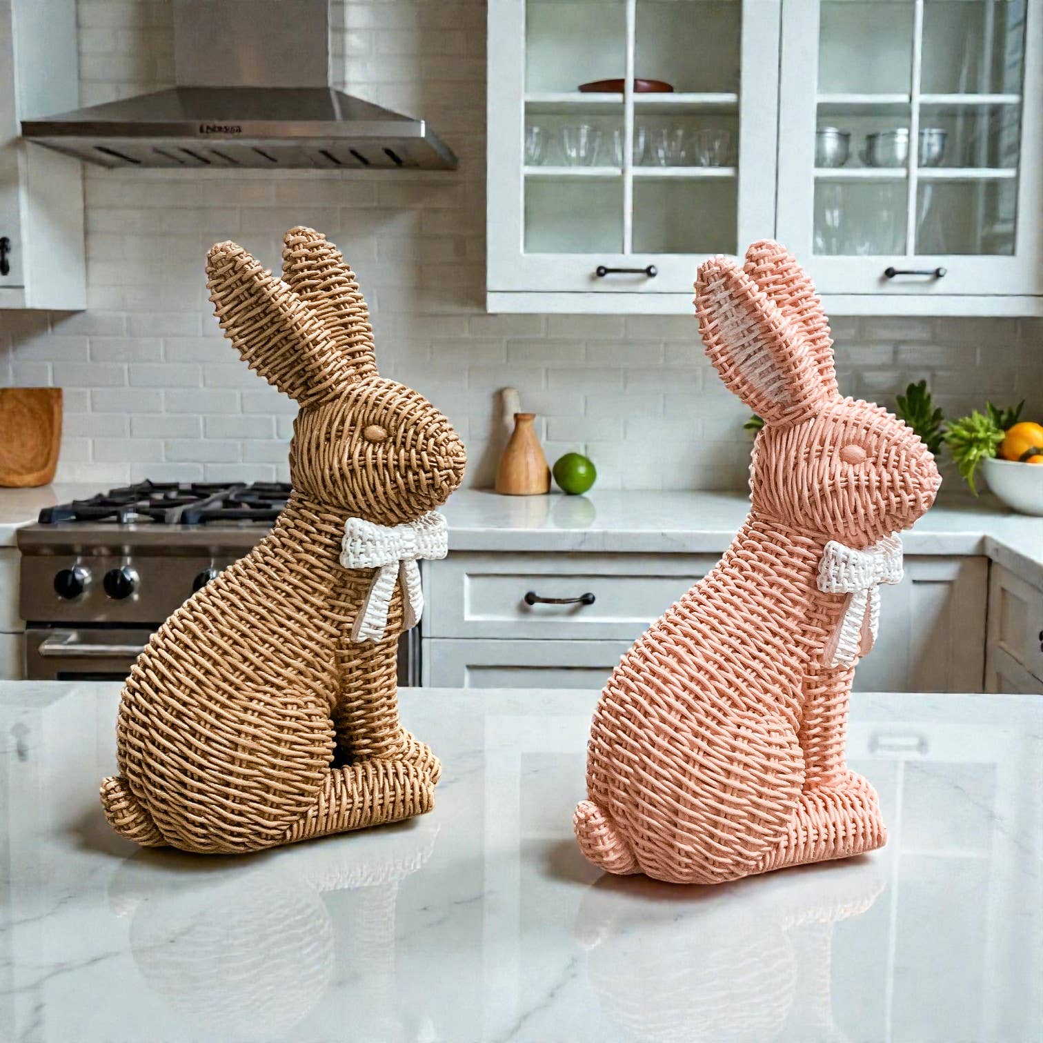 Gia Roma - Wholesale Sculpture - Easter Farmhouse Home Decor, Resin Bunny Figurine Rattan 13