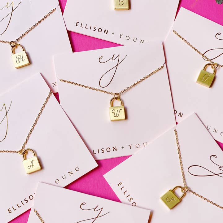 Ellison+Young - Wholesale Pendant/Charm Necklace - Scripted Notes Locket Initial Necklace