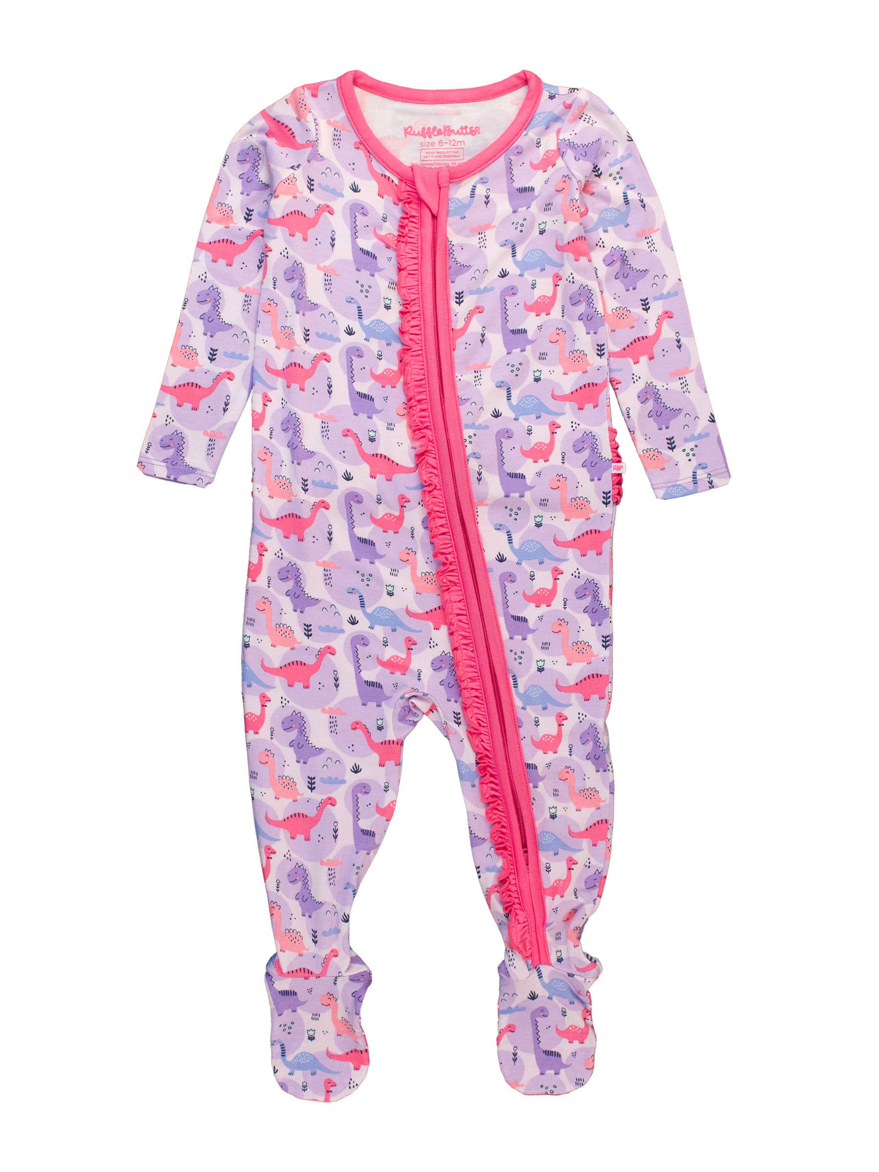 Lila SoftSnooze™ Baby Girls Bambu Viskos Sweetie-Saurus Dinosaurier Fotad Volang Enstycks Pyjamas för wholesale på Faire0