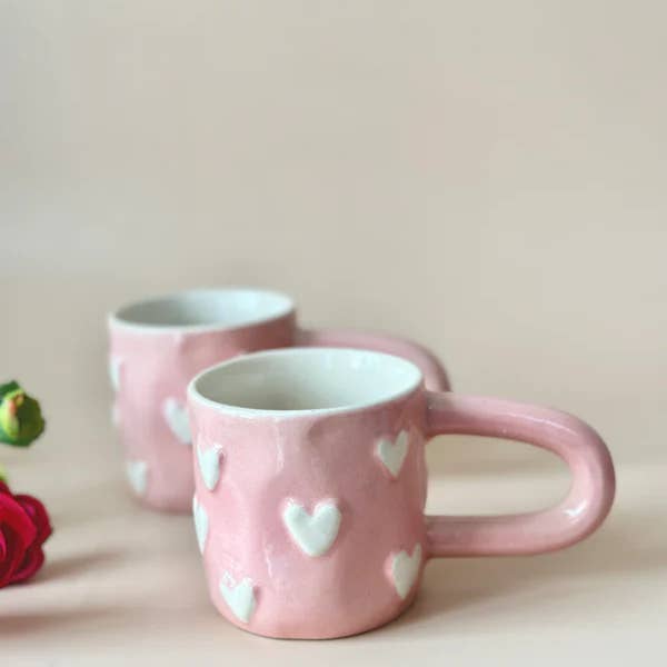 Casa Amarosa - Wholesale Coffee Mug - Artisanal Embossed Heart Mug - Pink, 300ml