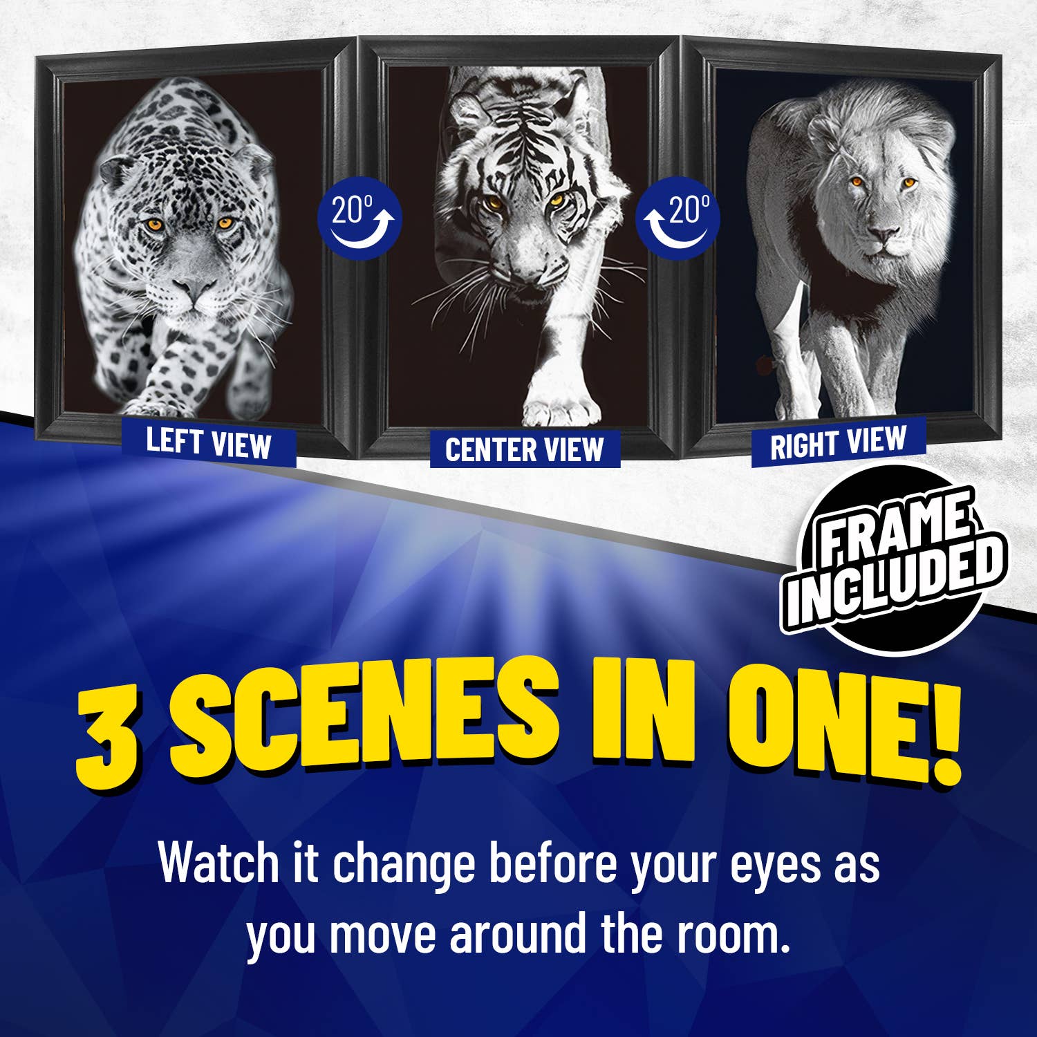 Lentics - Wholesale Art Print - Lion, Tiger and Leopard Framed Print 3D Lenticular Art1