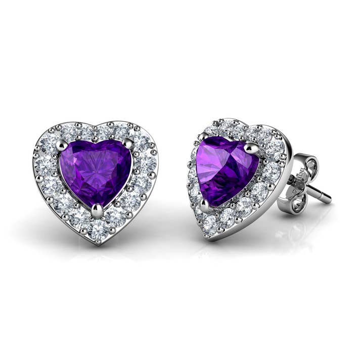 DEPHINI Purple Heart Earrings 925 Sterling Silver Stud Earrings CZ for wholesale by DEPHINI