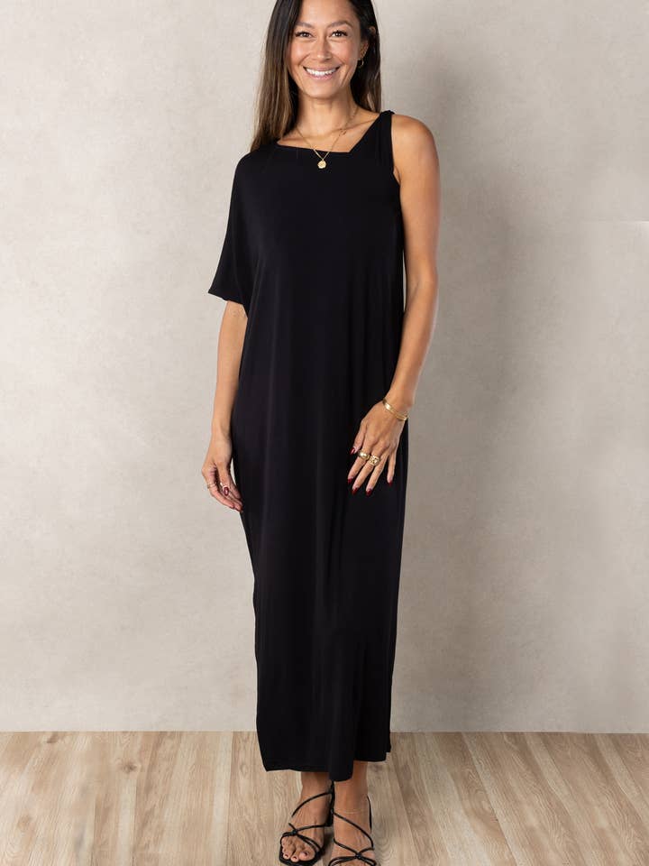 Jesse Asymmetrical Dress (Black) for wholesale by Ten Tomorrow