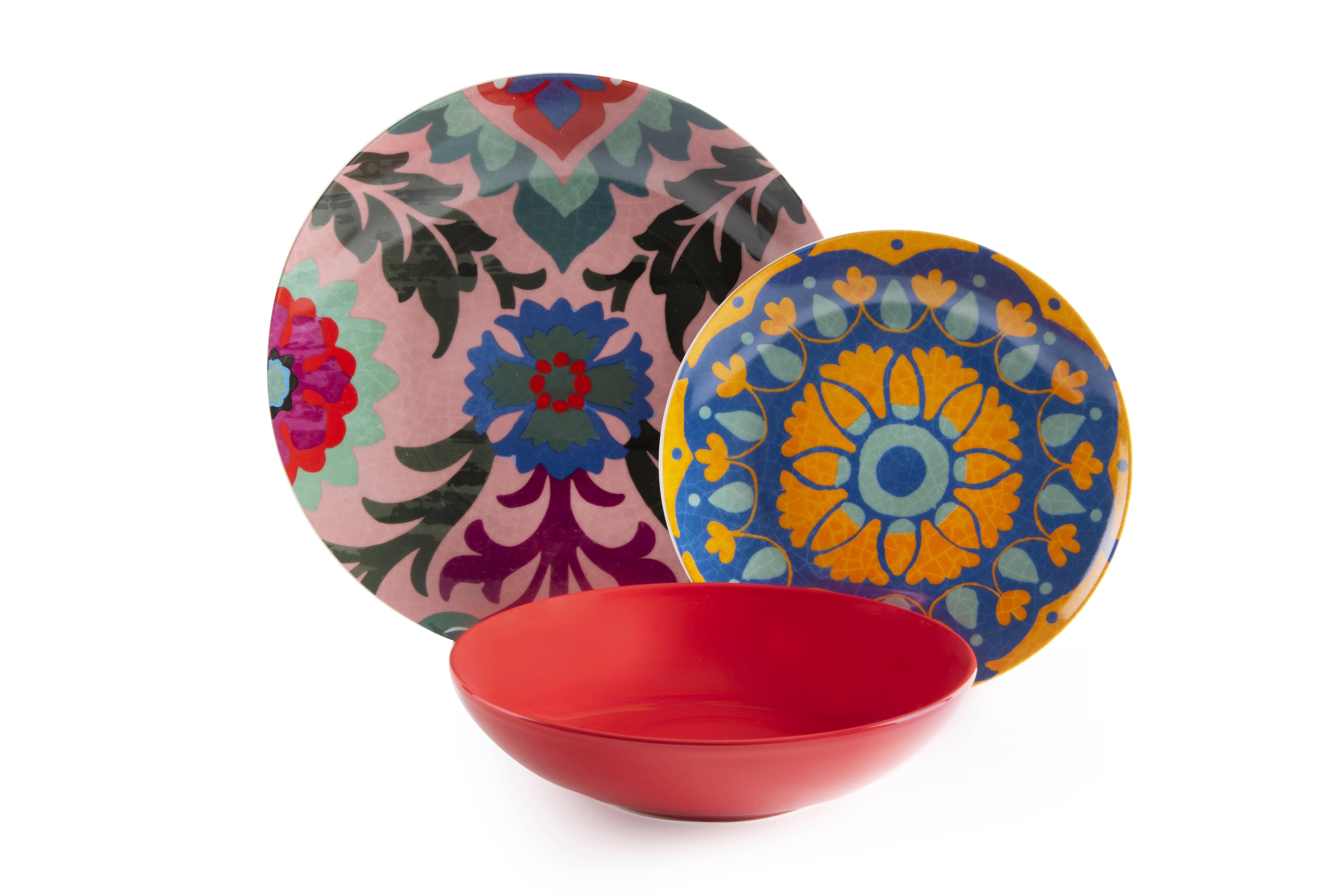 multicolour 18-Piece New Delhi Dinnerware Set for wholesale on Faire2