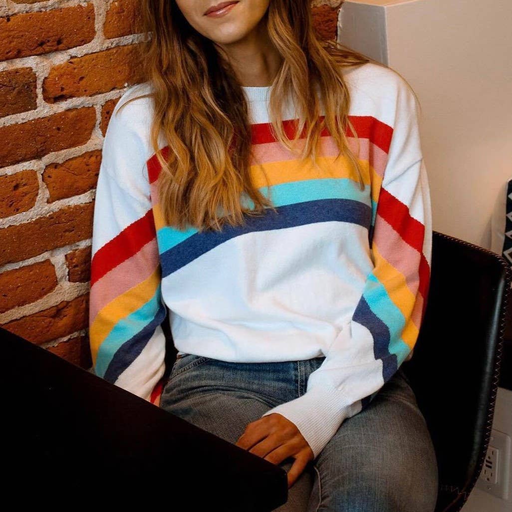 Rosa Clothing - Wholesale Sweatshirt - Women's - Rainbow Pattern Pullover Casual Thin Sweatshirt7
