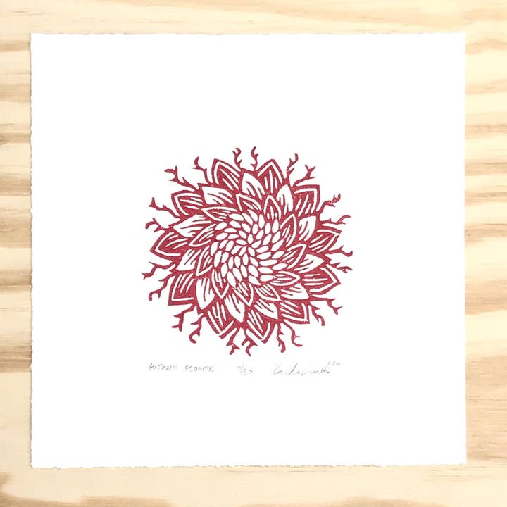 Autumn Flower - woodblock print (8x8") for wholesale by Lemuette