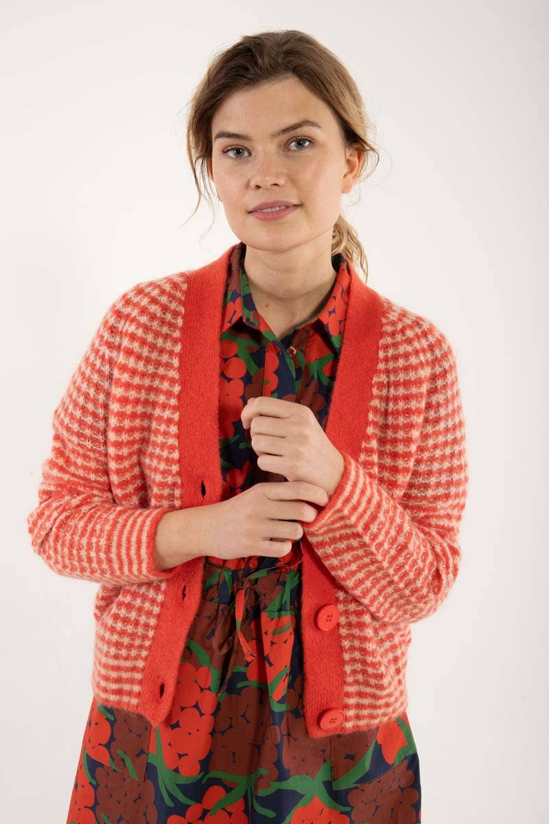 Danefae København - Wholesale Cardigan - Women's - Danadorable Alpaca Cardigan Bright Red/Powder2