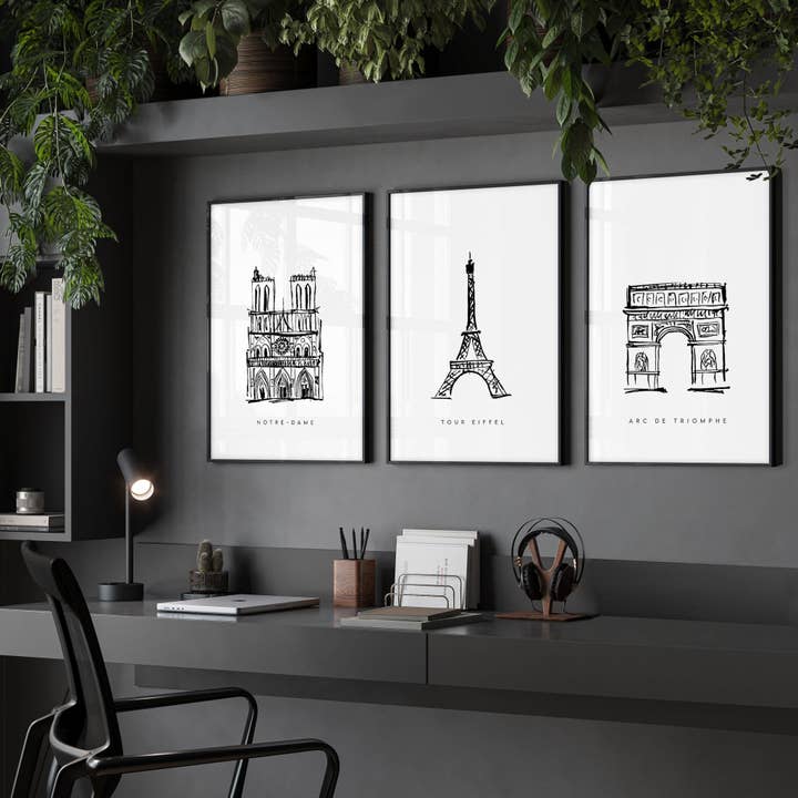 Gallery Wall Framing | Set of 3 Paris Landmarks Wall art Prints for wholesale by About Wall Art