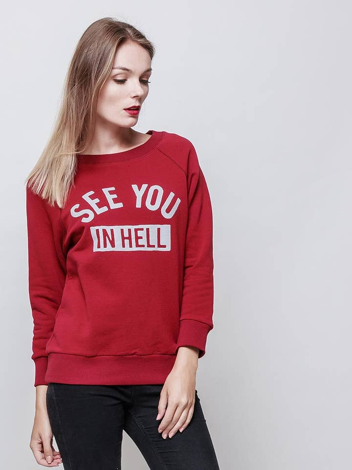Sudadera cuello redondo SEE YOU IN HELL rojo para venta al por mayor de MACMAX