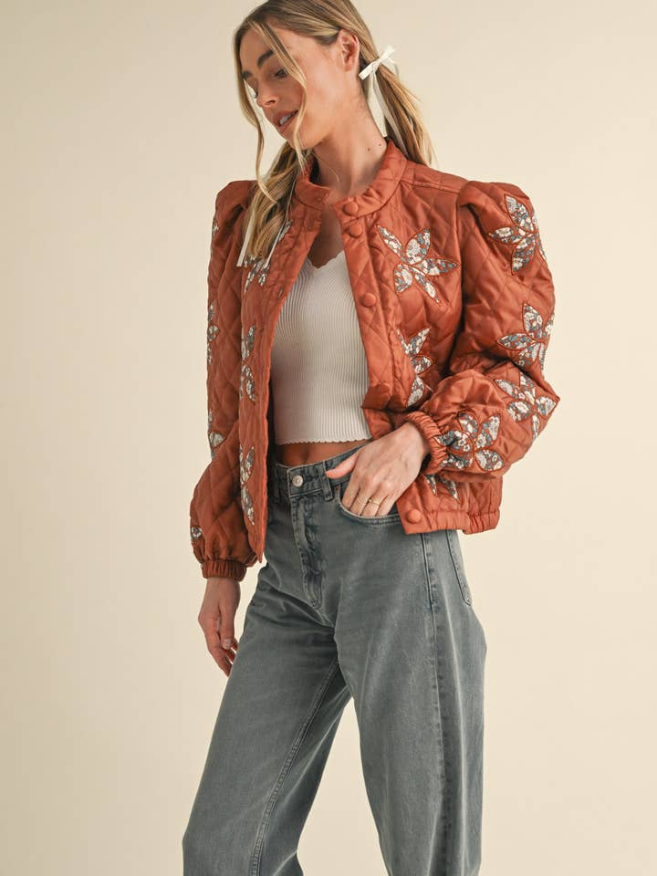 &MERCI - Wholesale Jacket - Women's - QUILTED JACKET WITH FLORAL PATCHWORK MJK330033