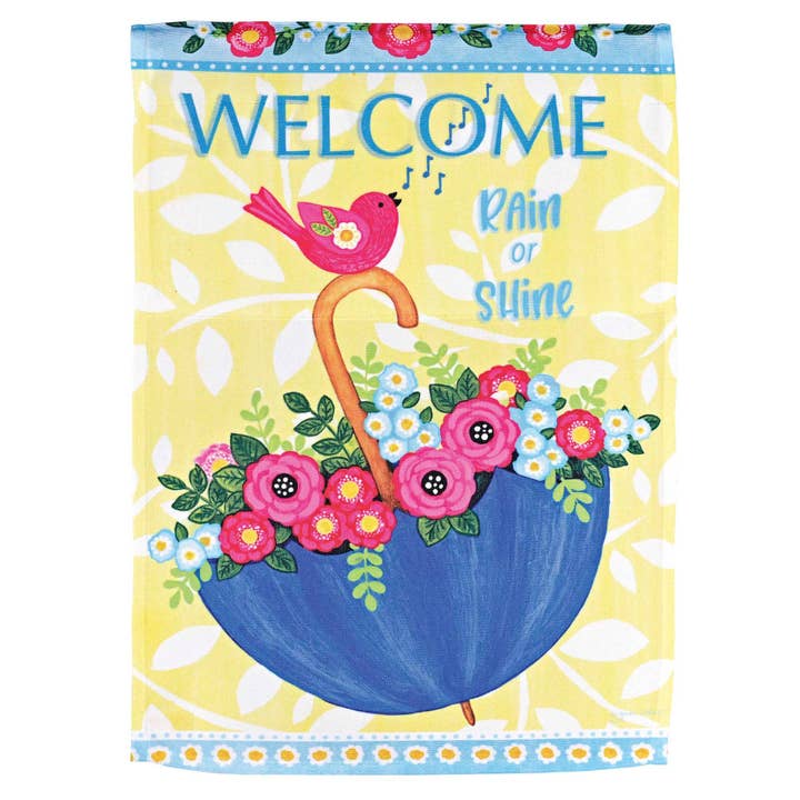 Flag Welcome Rain Or Shine 13x18 for wholesale by Magnolia