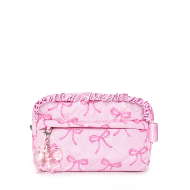 Quilted Bow Printed Pouch with Charm for wholesale by OMG Accessories