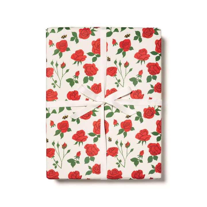 Red Cap Cards - Wholesale Flat Wrap - Blooming Roses wrapping paper