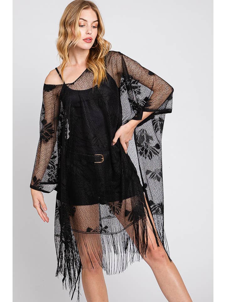 Hana - Wholesale Swim Cover Up - Women's - Floral Lace Summer Poncho Cover Up with Tassel9