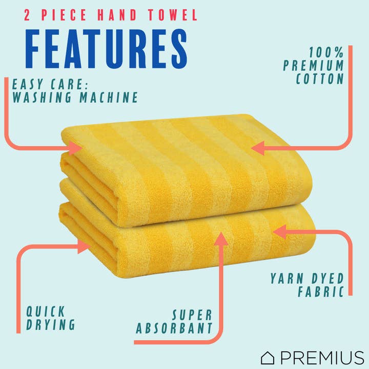 ShopBobbys - Wholesale Hand Towel - PREMIUS 2 Pack Stripes 100% Cotton Yarn Dyed Hand Towel, 16x28 Inches28