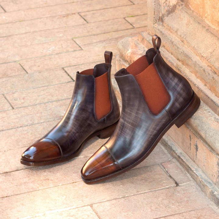 Monza Men's Hand-Painted Patina Chelsea Boot in Brown / Grey for wholesale by DapperFam