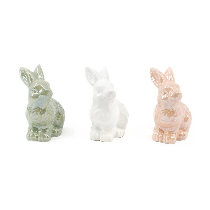 3 ass. hvide, grønne & lyserøde keramiske kaniner for engroshandel hos WT Collection