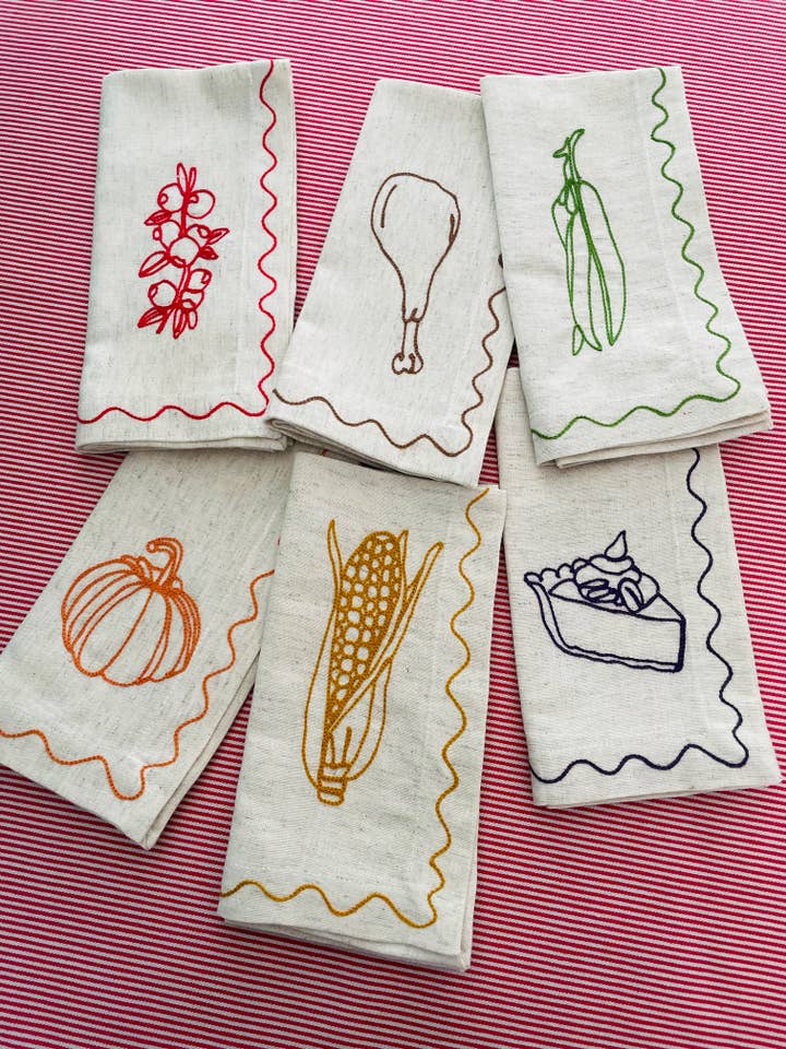 Embroidered Thanksgiving Napkins (Set Of 6) for wholesale by See+QUIN Ltd