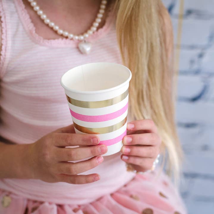 Illume Partyware - Wholesale Disposable cup - Gold & Pink Stripe Cup - Pack of 104