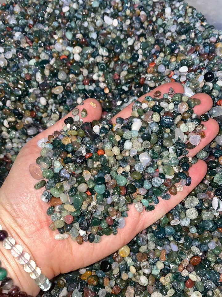 Bulk Moss Agate Stone Chips with Red Agate (1 lb. Bag) for wholesale by New Moon Beginnings