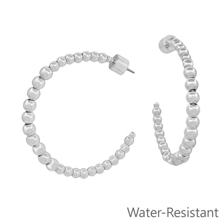 Silver Graduated Beaded 1.5" Hoop Earring for wholesale by What's Hot