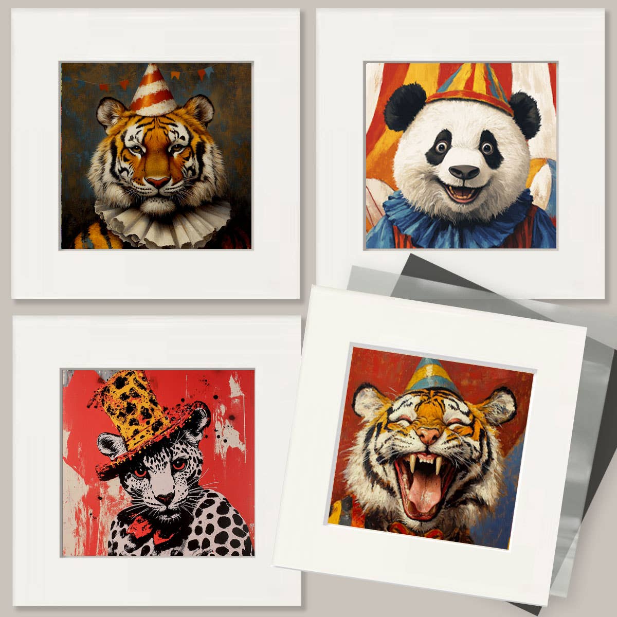 Mowbi – wholesale Art print – Tiger Ringmaster Welcomes - Animal Circus Clowns Wall Art Prints – 8″x10″ Artwork for 11″x14″ Frame2