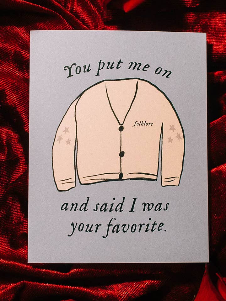 Taylor Swift Favorite Card Cardigan Lyrics for wholesale by Bouquet of Joy