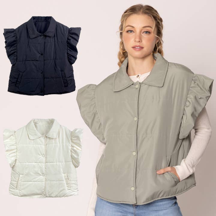 Fashion City – wholesale Väst - Dam – Volang Kortärmad Puffer Vadderad Väst