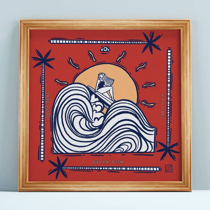 Wild Waves 21x21cm Print | Art Print | Illustrated Print for wholesale by Lost Lines Studio