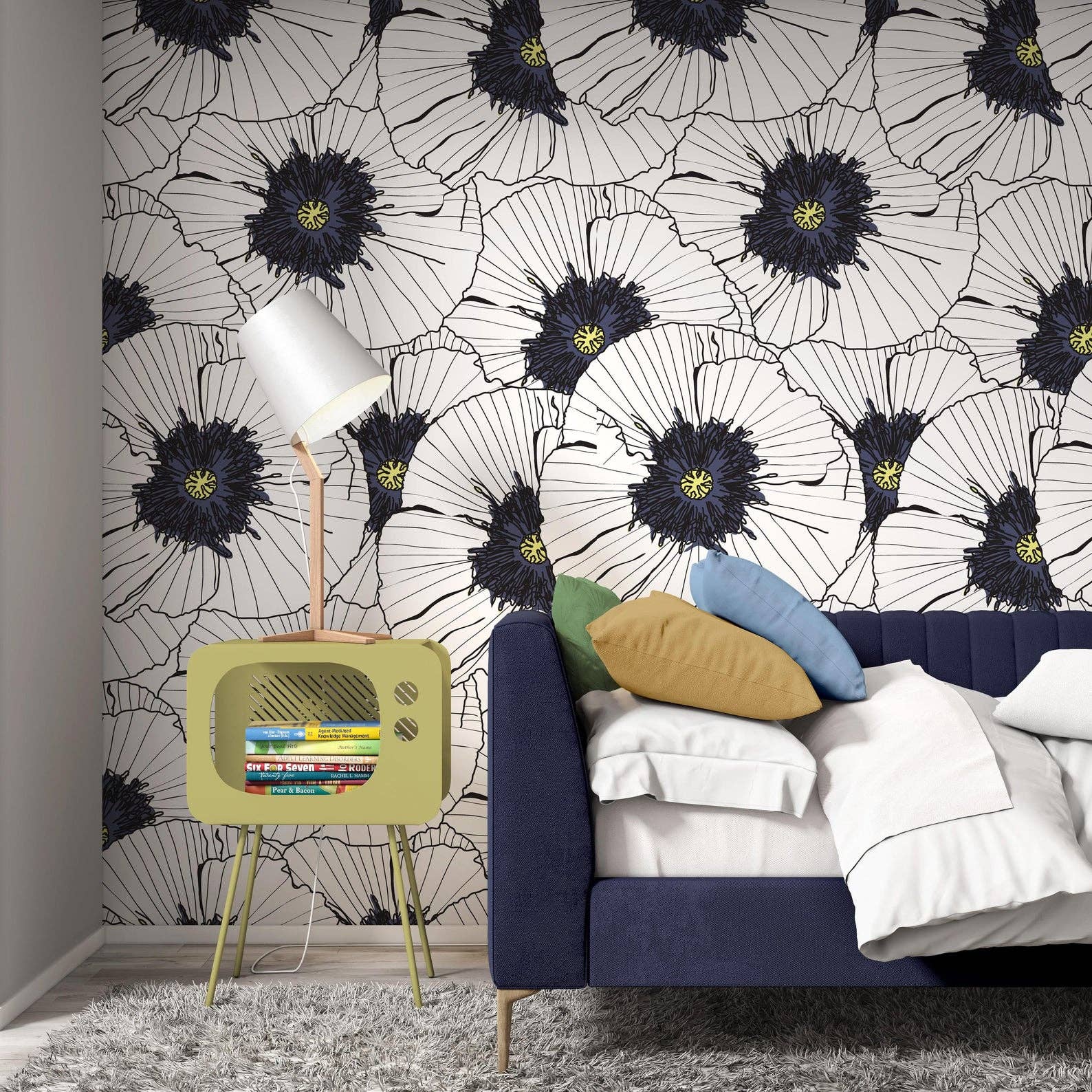 GK Home Decor – wholesale Wallpaper – Vector Draw Flowers Background Black and White Floral Mural2