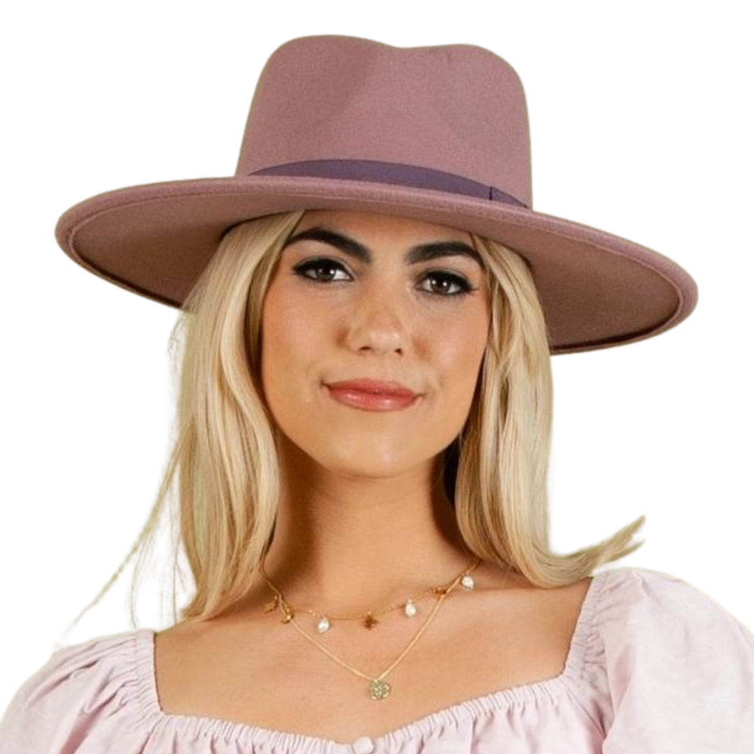 Lucca Couture - Wholesale Fedora - Women's - Vegan felt Rancher hat with grosgrain trim in Purple2