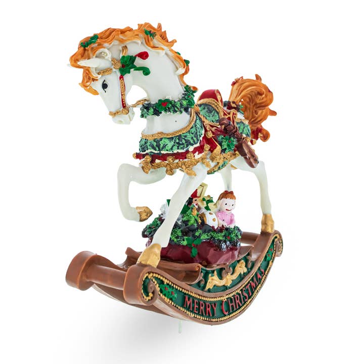 Rocking Horse Carrying Gifts Christmas Musical Figurine for wholesale by BestPysanky