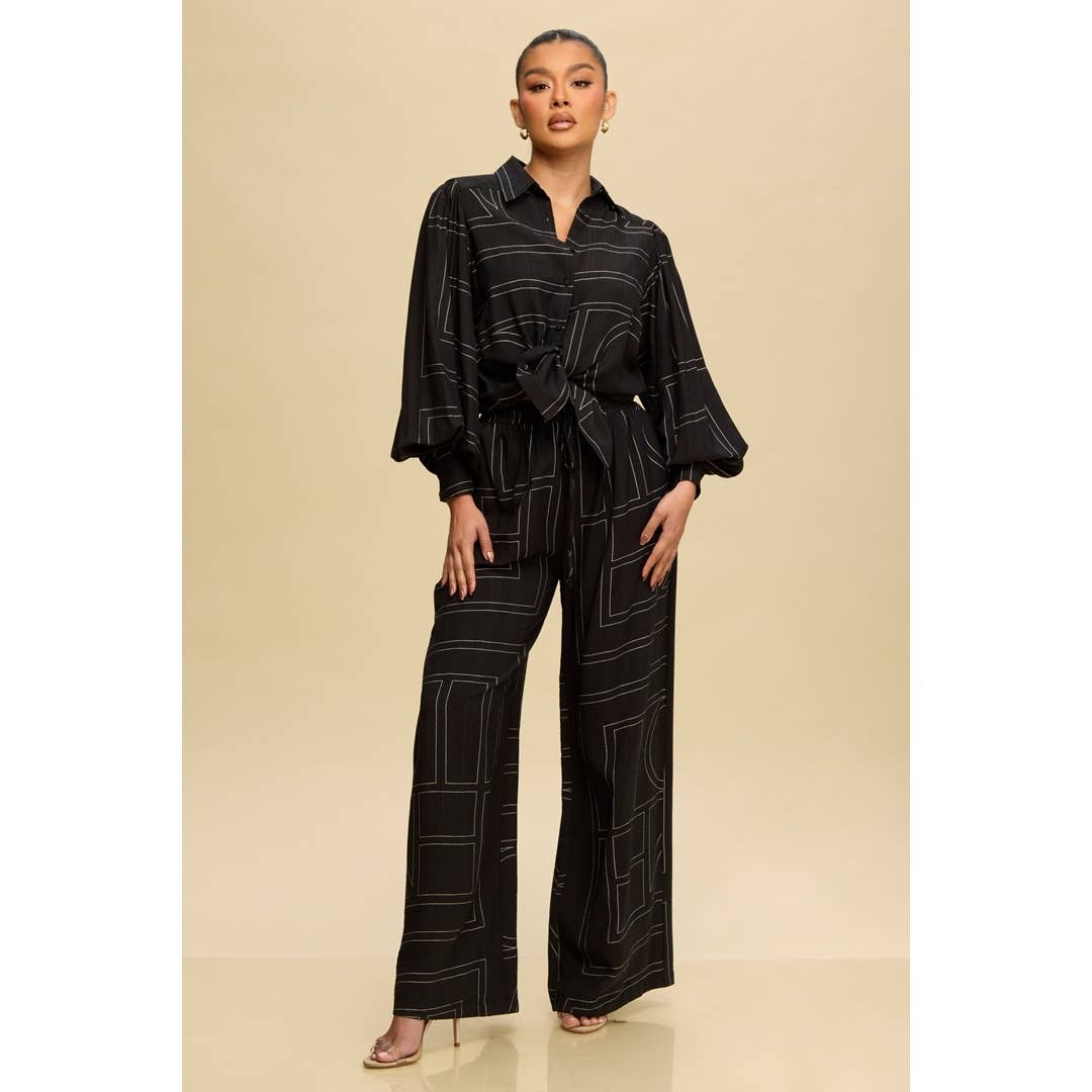 Luxxel - Wholesale Top & Pant Set (NOT Loungewear) - Women's - LINEAR ABSTRACT PANT SET 4