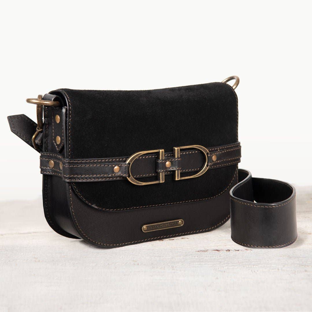 URBAN-EQUESTRIAN - Wholesale Crossbody Bag - Women's - Delaney - Equestrian Stirrup Crossbody Luxury Leather Handbag in Black on Black5