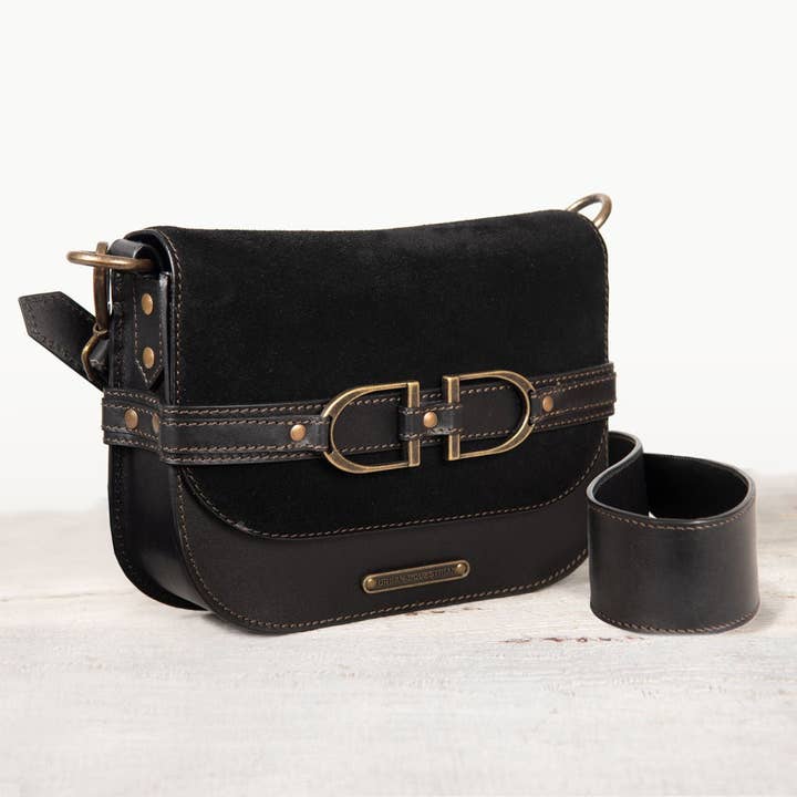 URBAN-EQUESTRIAN - Wholesale Crossbody Bag - Women's - Delaney - Equestrian Stirrup Crossbody Luxury Leather Handbag in Black on Black5