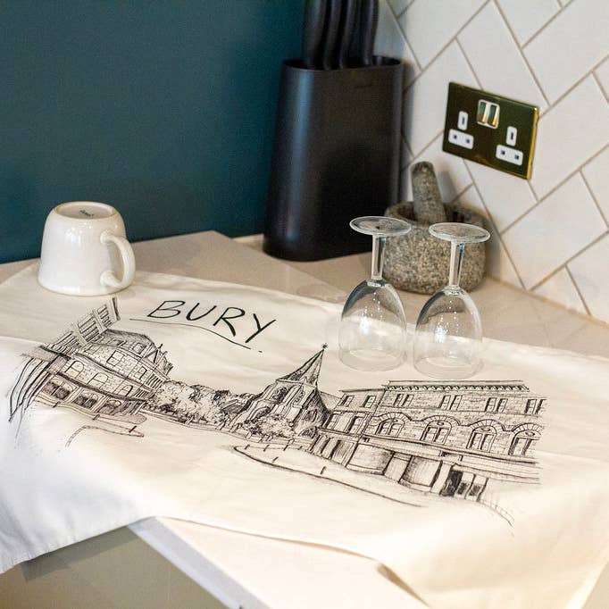 Bury (Manchester) Skyline Tea Towel for wholesale by Christopher Walster
