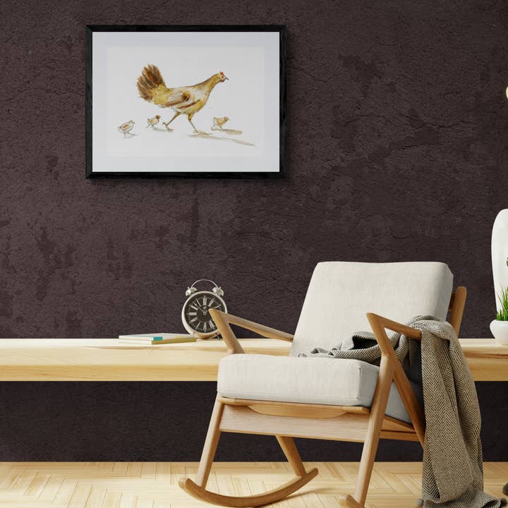 Inramad tavla Cheryl hönan och hennes småttingar för wholesale av Wendy Laverick